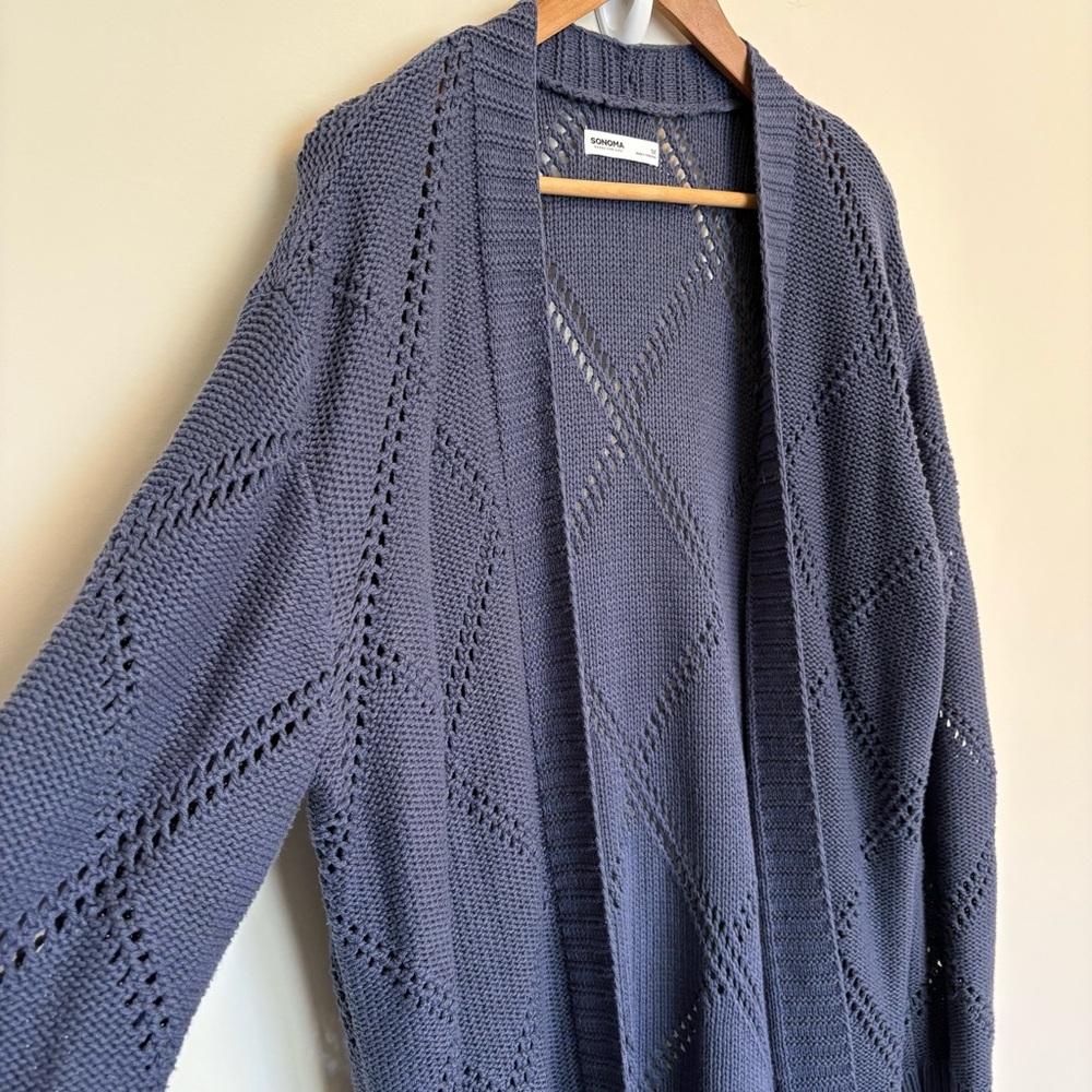 Dusty Blue Longline Thick Knit Cardigan Sweater from Sonoma - size medium - Picture 2 of 7